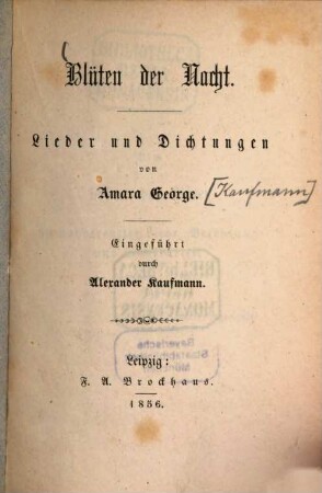 Blüten der Nacht : Lieder und Dichtungen