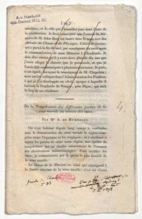 &quot;De la Température des différentes parties de la zone torride au niveau des mers&quot;