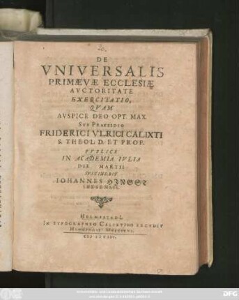De Universalis Primaevae Ecclesiae Auctoritate Exercitatio