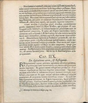 Cap. IIX. De Agitatione aeris, & Refrigeriis.
