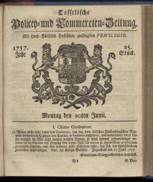 25. Stueck, Montag den 20ten Junii 1757