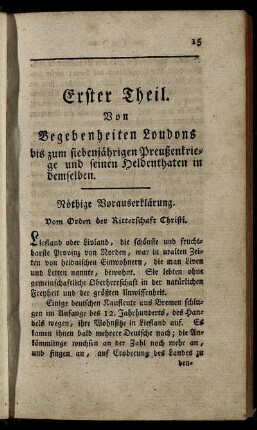 Erster Theil. Von Begebenheiten Loudons bis zum siebenjährigen Preußenkriege und seinen Heldenthaten in demselben.