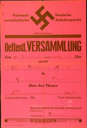 Versammlung der NSDAP-Ortsgruppe Bonndorf: Nationalsozialismus und Landwirtschaft