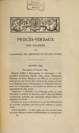 Procès-verbaux de l'Académie Royale de Peinture et de Sculpture. 3. 1689/1704 (1880)