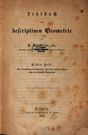 Lehrbuch der descriptiven Geometrie. 1