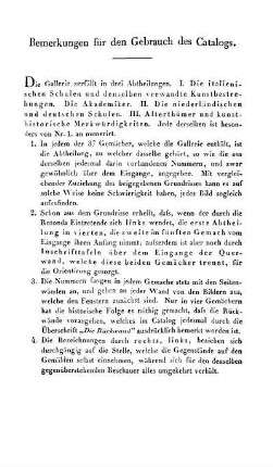 Bemerkungen für den Gebrauch des Catalogs