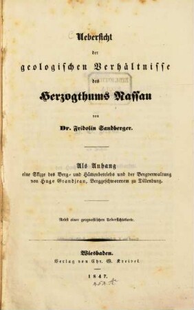 Übersicht der geologischen Verhältnisse des Herzogthums Nassau