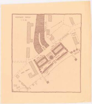 Bebauungsplan der Stadterweiterung, Neuruppin 2. Projekt. Südliche Hälfte: Grund- und Lageplan 1:1000, Grünanlage an der Warzechastraße