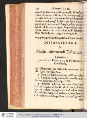 Disputatio XXII. De Modis Infirmandi Testamenti