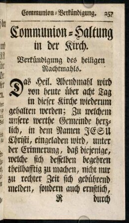 257-260, Verkündigung des heiligen Nachtmahls.