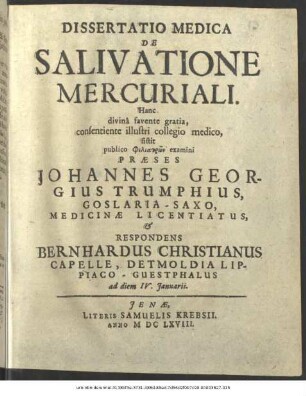 Dissertatio Medica De Salivatione Mercuriali