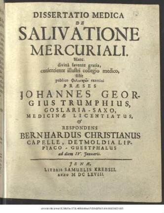 Dissertatio Medica De Salivatione Mercuriali