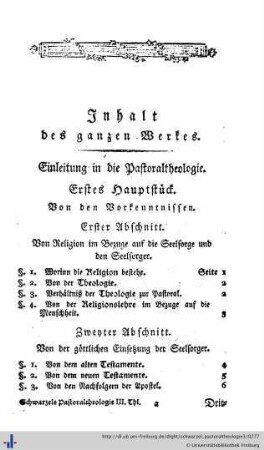 Inhaltsverzeichnis des ganzen Werkes.