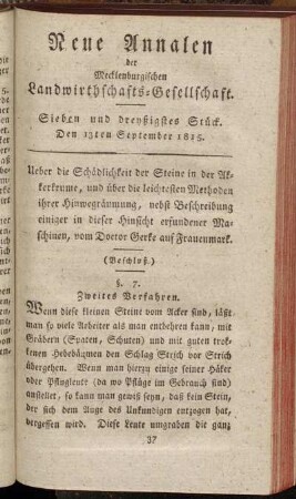 Sieben und dreyßigstes Stück. Den 13ten September 1815.