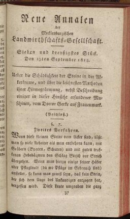 Sieben und dreyßigstes Stück. Den 13ten September 1815.