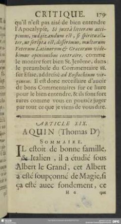 Article XIX. Aquin (Thomas D´)