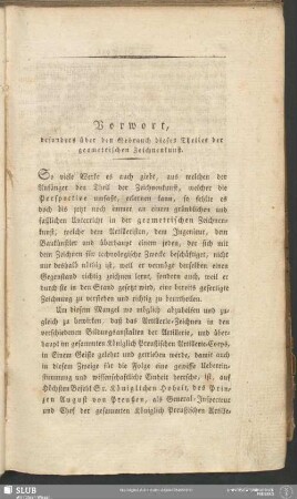 Vorwort, besonders über den Gebrauch dieses Theiles der geometrischen Zeichnenkunst