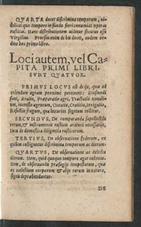 Loci autem, vel Capita Primi Libri, sunt Quatuor.
