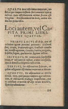 Loci autem, vel Capita Primi Libri, sunt Quatuor.