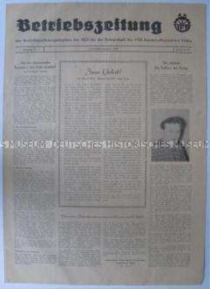 Erste Nummer der Betriebszeitung des VEB Baumwollspinnerei Flöha u.a. zum Krieg im Nahen Osten