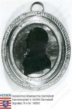 Schrader/Heidenreich, Familiennachlass / N. N., Porträt eines unbekannten Mannes im Profil, Brustbild, in Medaillon und Rahmen