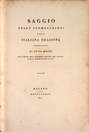 Saggio sulle permutazioni della italiana orazione
