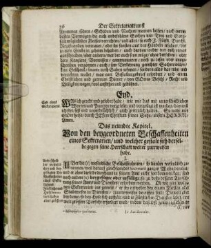 Das neundte Kapitel. Von den beygeordneten Beschaffenheiten eines Sekretarien, und welcher gestalt sich derselbe gegen seine Herrschaft weiter zuerweisen habe.