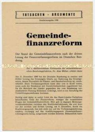 Heft aus der Schriftenreihe der SPD "Tatsachen und Argumente" zur Kommunalpolitik