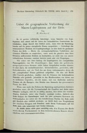 Ueber die geographische Verbreitung der Macro-Lepidopteren auf der Erde.
