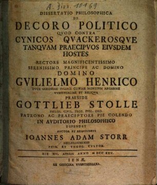 Dissertatio philosophica de decoro politico