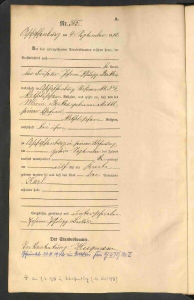 Standesamtsbuch der Stadt Aschaffenburg: Geburten 365/1900 - 184/1901