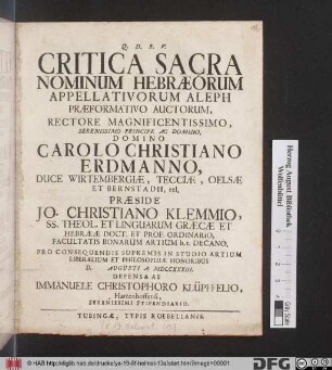 Critica Sacra Nominum Hebrœorum Appellativorum Aleph Præformativo Auctorum ...