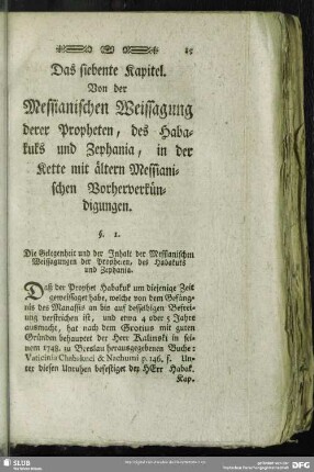 Das siebente Kapitel. Von der Messianischen Weissagung derer Propheten, des Habakuks und Zephania, in der Kette mit ältern Messianischen Vorherverkündigungen