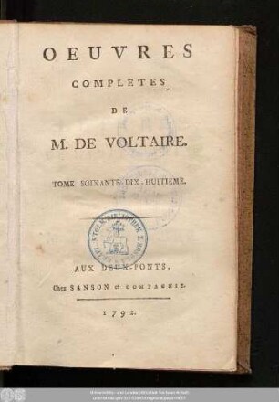 Tome Soixante-Dix-Huitieme: Lettres De L'Imperatrice De Russie Et De M. De Voltaire