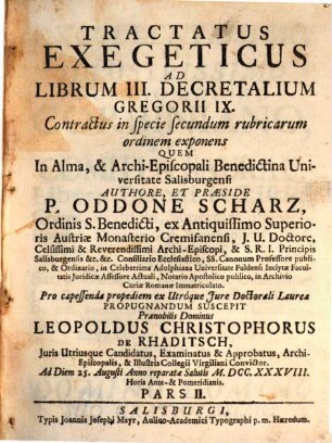 Tractatus Exegeticus Ad Librum III. Decretalium Gregorii IX. Contractus in specie secundum rubricarum ordinem exponens : Pars II.