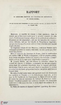 16: Rapport du secrétaire perpétuel de l'Académie des inscriptions et belles-lettres, sur les travaux des commissions de cette académie pendant le premier semestre de l'année 1859