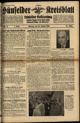Erste Ausgabe vom Montag, den 23. Januar 1939.