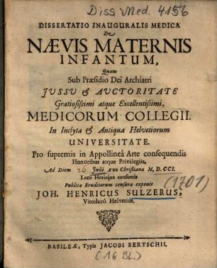 Dissertatio Inauguralis Medica De Naevis Maternis Infantum