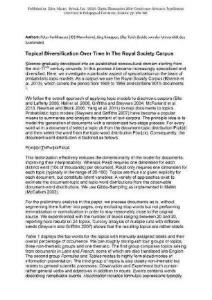 Topical Diversification Over Time In The Royal Society Corpus