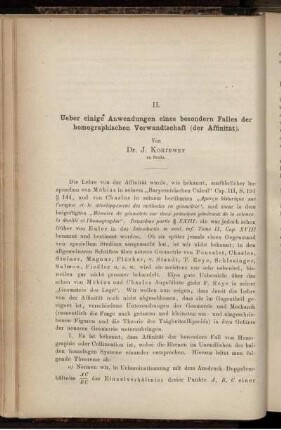 II. Ueber einige Anwendungen eines besondern Falles der homographischen Verwandtschaft (der Affinität).
