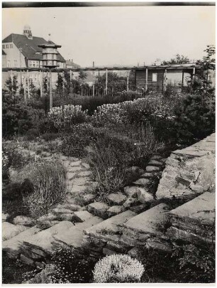 Garten Wibranetz, Lichtenstein: Blick auf Pergola mit Taubenhaus