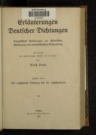 Bd. 10: Die erzählende Dichtung des 19. Jahrhunderts