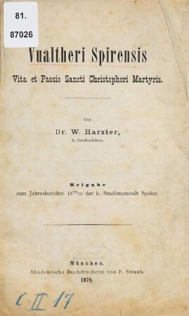 Vualtheri Spirensis Vita et passio Sancti Christophori Martyris
