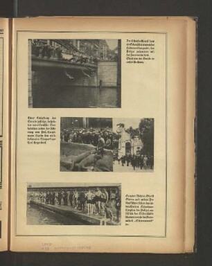 Im Osterbeckkanal fand ein Schauschwimmen der Lebensrettungsabt. der Polizei zusammen mit der Feuerwehr statt. Start von der Brücke in voller Uniform.