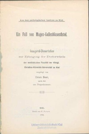 Ein Fall von Magen-Gallenblasenfistel