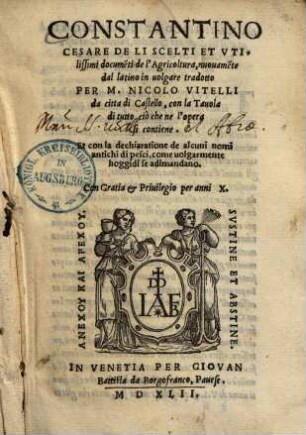 Constantino cesare de li scelti & utilissimi documenti de l'agricoltura