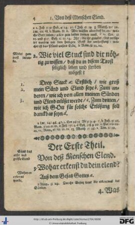 Der Erste Theil. Von deß Menschen Elend.