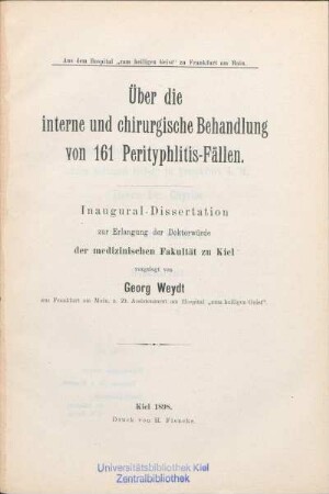 Über die interne und chirurgische Behandlung von 161 Perityphlitis-Fällen