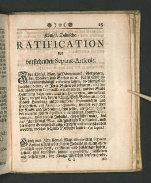 Königl. Dänische Ratification des vorstehenden Separat-Articuls.