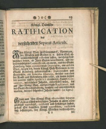 Königl. Dänische Ratification des vorstehenden Separat-Articuls.